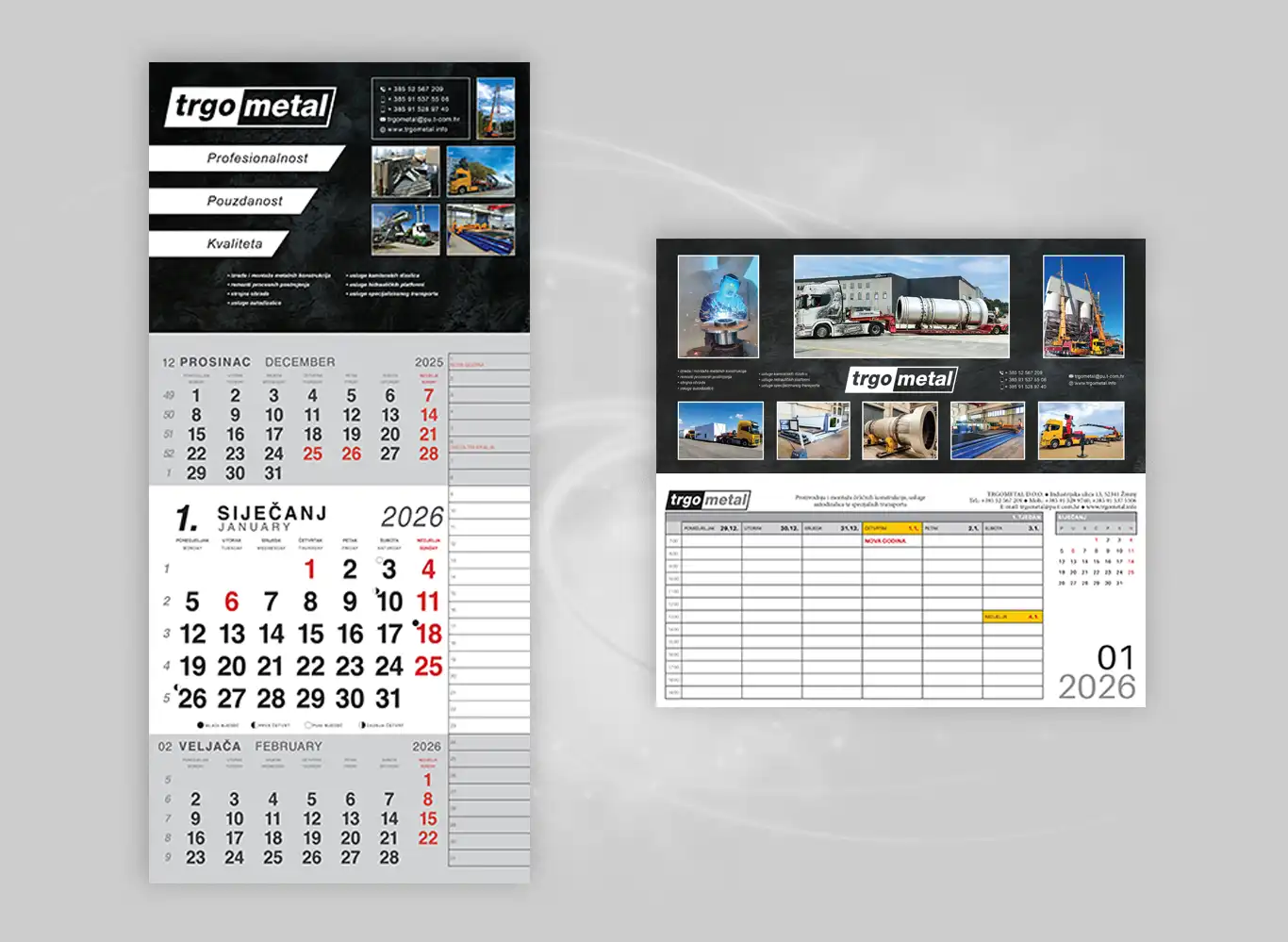 Dizajn i grafička priprema zidnog kalendara i stolnog planera za TrgoMetal